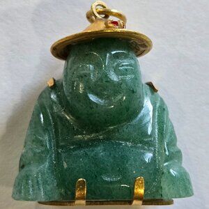 14k gold wrapped jade Buddha charm